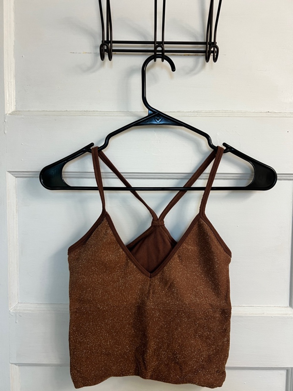 Anthropologie Metallic Brown Knit Crop Tank with Sparkle